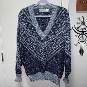 Vintage 90s Method VNeck Knit Sweater Blue Black White Purple Beautiful Design L
